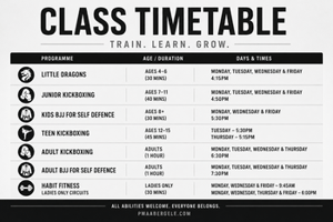 PMA Abergele Class Timetable | Martial Arts & Fitness Schedule